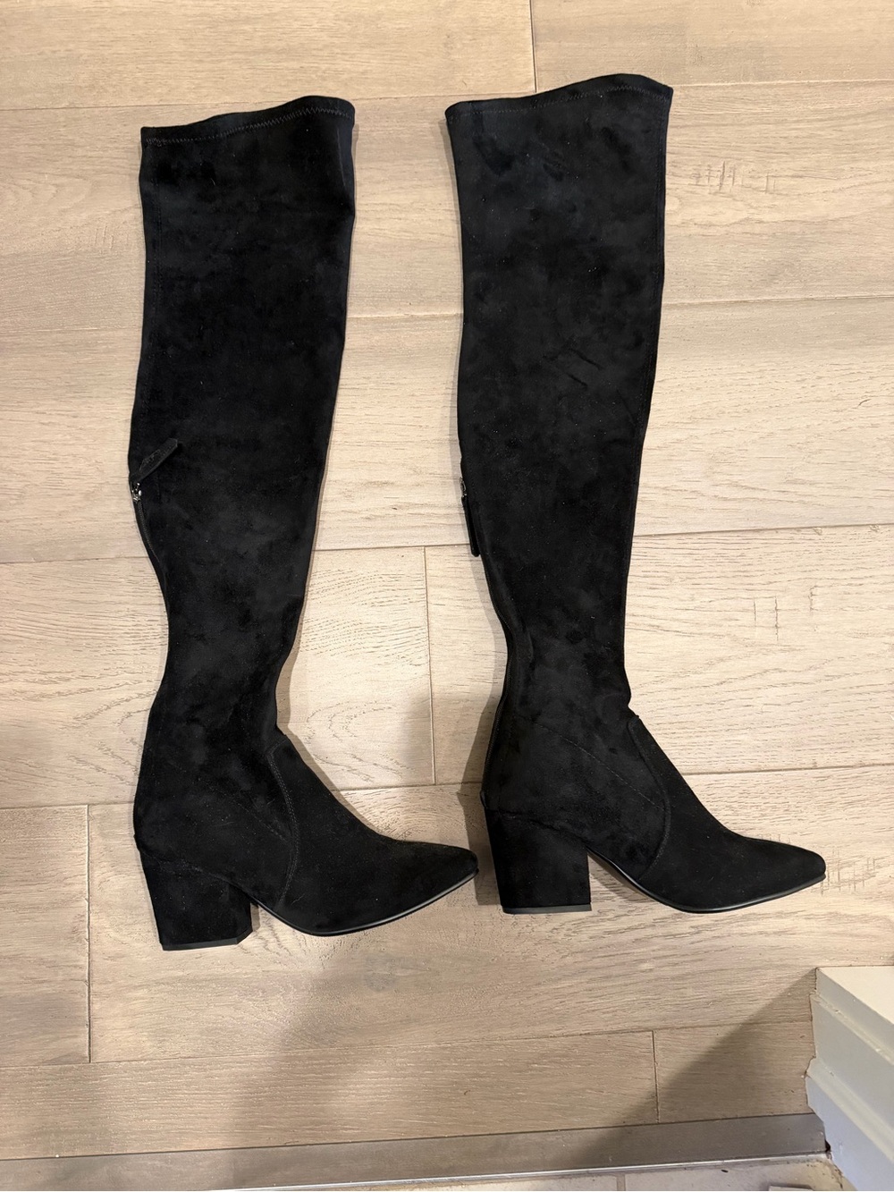 Black Over-the-Knee Suede Block Heel Boots